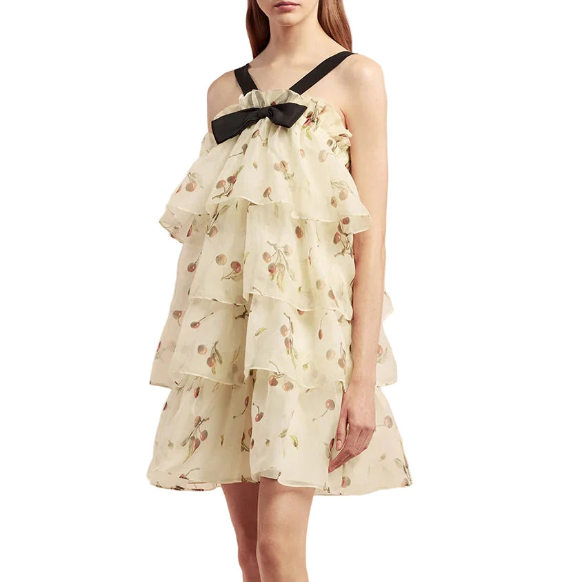 Cherry Tiered Organza Dress Cherry Print Ivory Combo / 4 Cherry Tiered Organza Dress Cherry Print Ivory Combo / 4