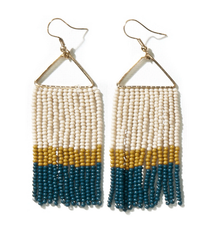 Whitney Color Block Stripe Beaded Fringe Earrings