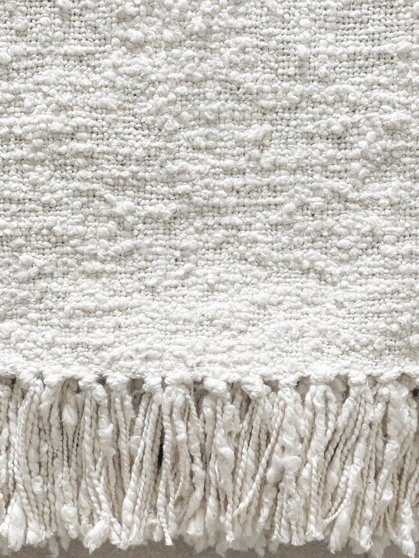 Cozy Cotton Grey Boucle Throw with Fringe