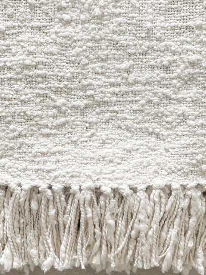 Cozy Cotton Grey Boucle Throw with Fringe