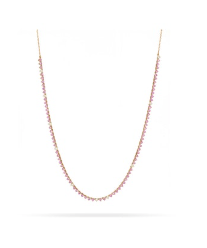 Pink Sapphire +  Diamond Half Riviera Necklace