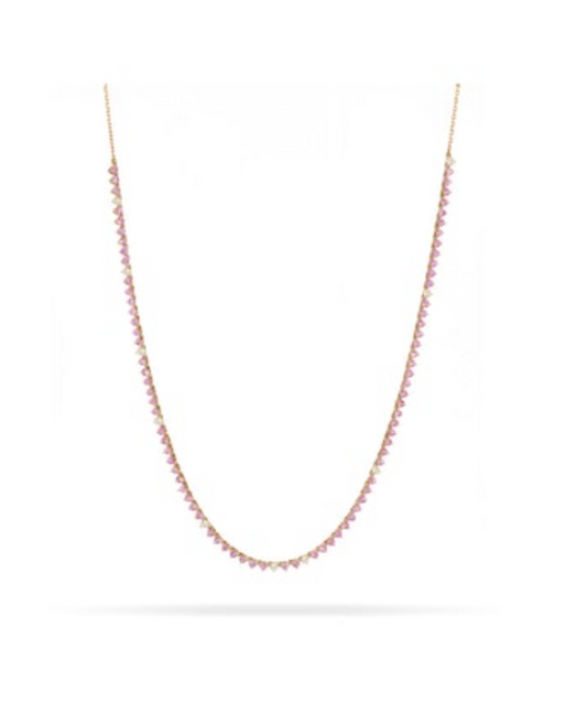 Pink Sapphire +  Diamond Half Riviera Necklace