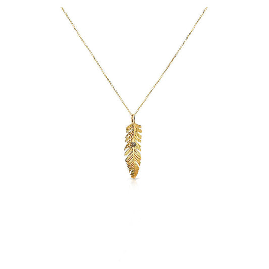 Bezel Set Feather Necklace - 14k