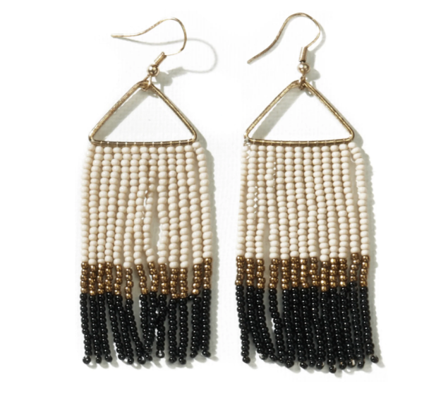 Whitney Color Block Stripe Beaded Fringe Earrings