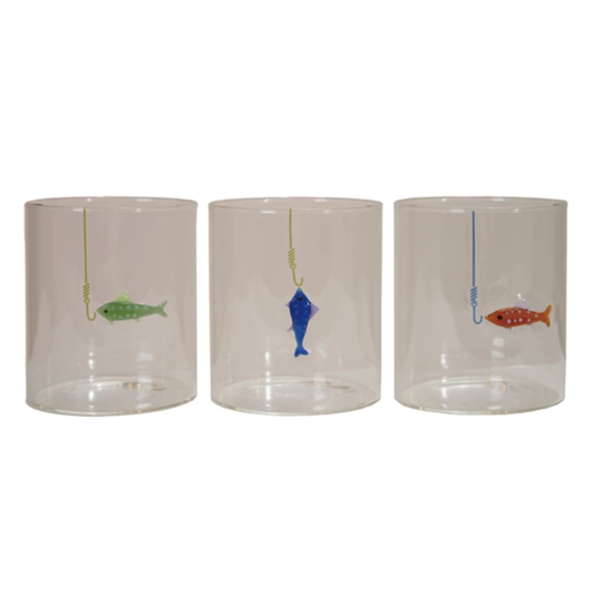 Hand-Blown Drinking Glass with Fish On Hook