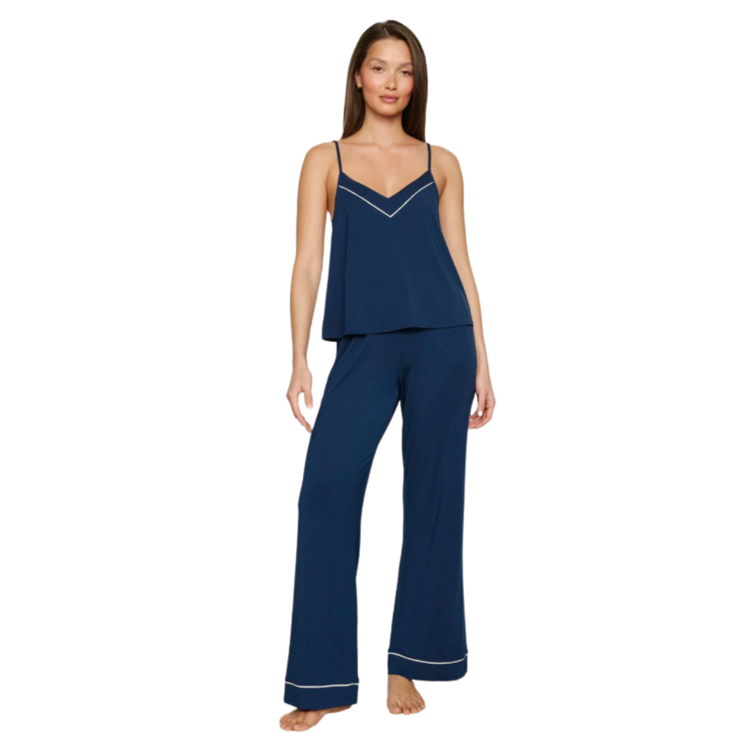 Gisele V Neck Cami & Pant PJ Set - Navy | Ivory
