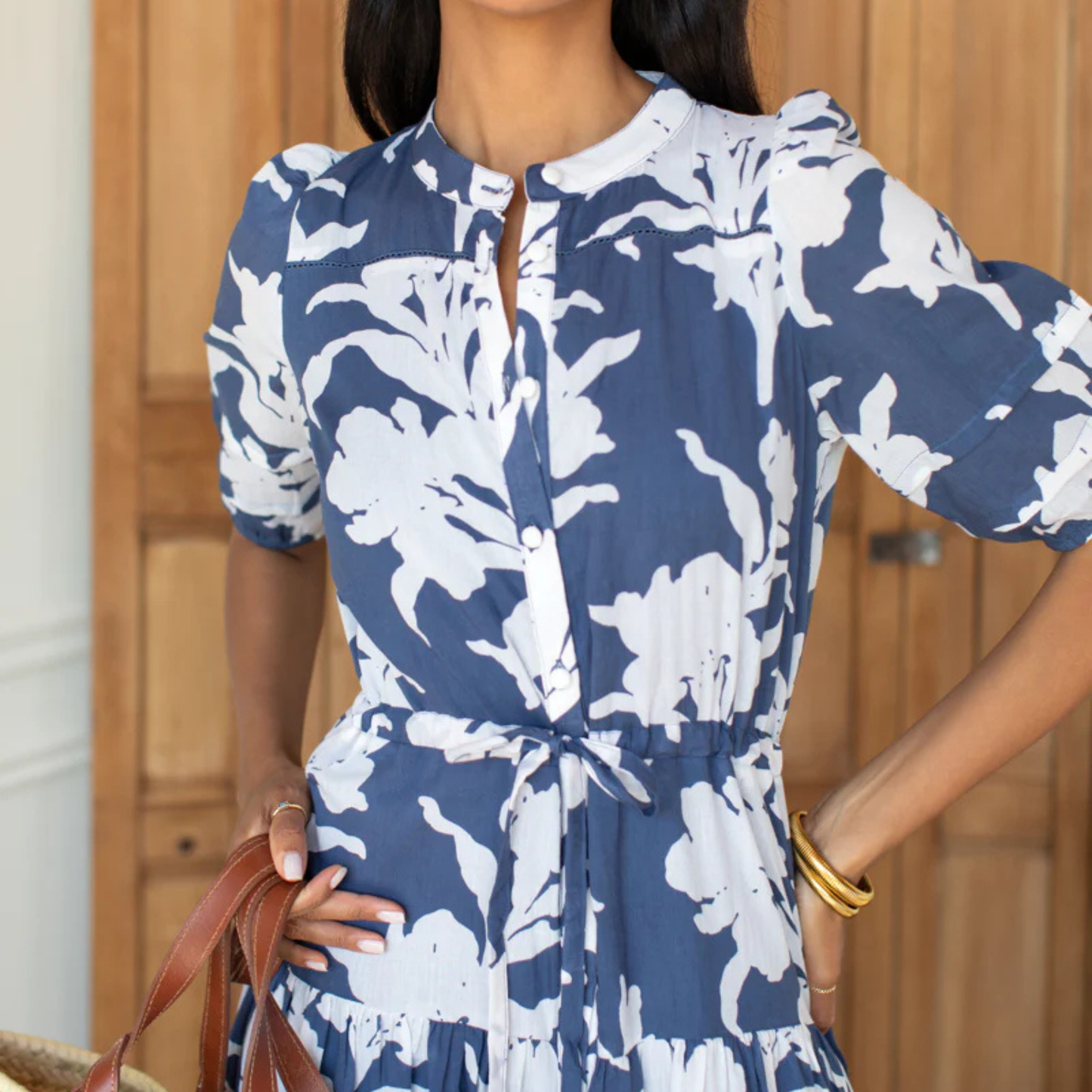 Lucy 4 Basque Dress - Blue Indigo + Ivory Orchid Organic