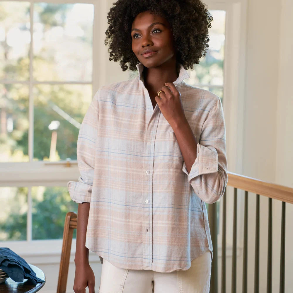 Eileen Relaxed Button-Up | Sand Blue Plaid