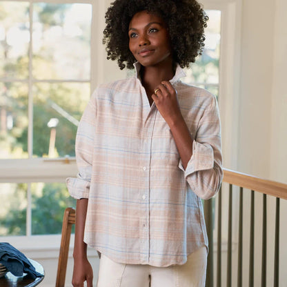 Eileen Relaxed Button-Up | Sand Blue Plaid