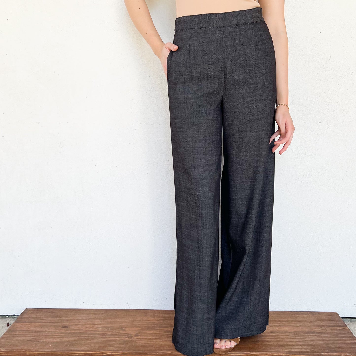 Eco Slub Denim Wide Pants with Side Vent