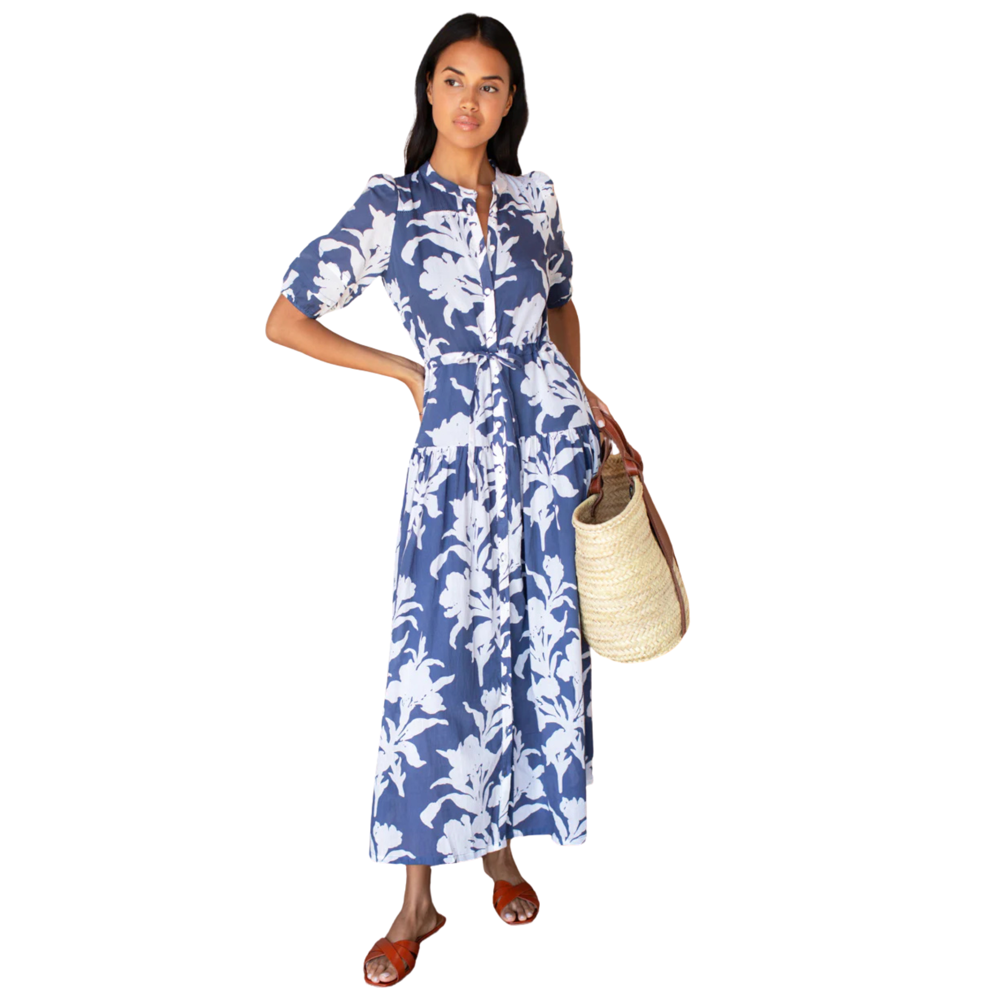Lucy 4 Basque Dress - Blue Indigo + Ivory Orchid Organic