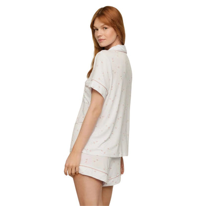 Gisele Relaxed Short PJ Set - Summer Daisy | White | Pale Mauve