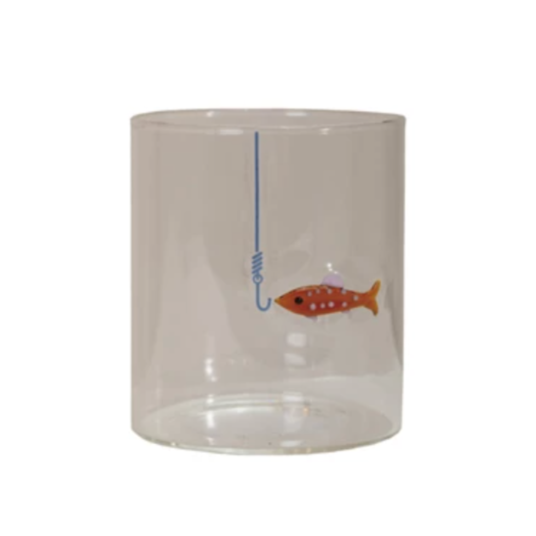 Hand-Blown Drinking Glass with Fish On Hook