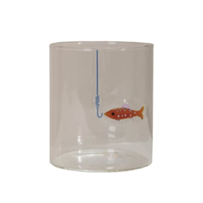 Hand-Blown Drinking Glass with Fish On Hook