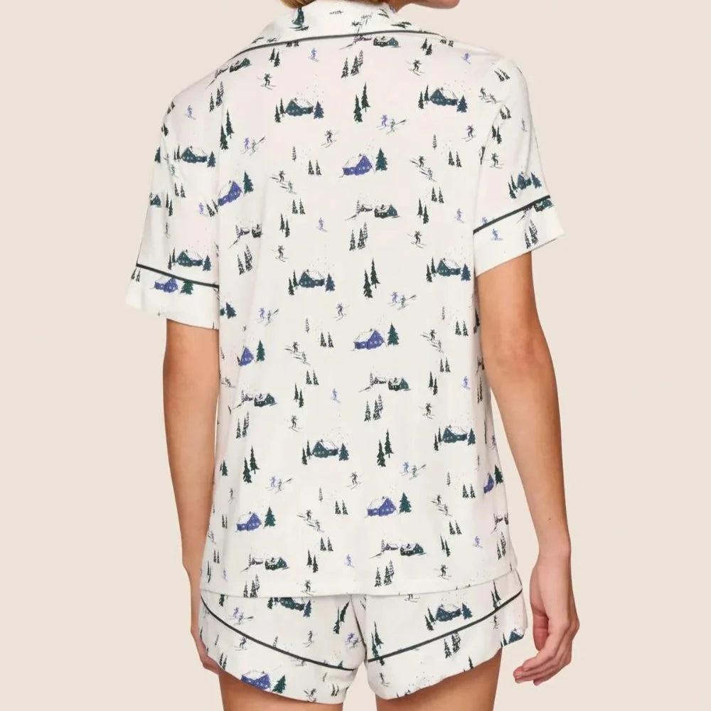 Gisele Relaxed Short PJ Set - Ski Chalet Ivory/Pine