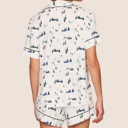 Gisele Relaxed Short PJ Set - Ski Chalet Ivory/Pine