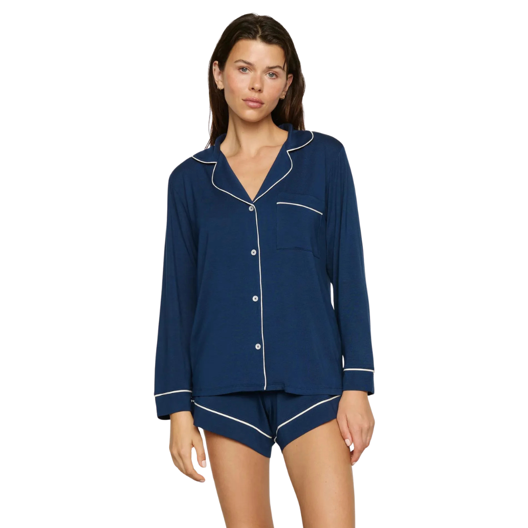 Gisele Long Sleeve / Shorts PJ Set - Navy | Ivory
