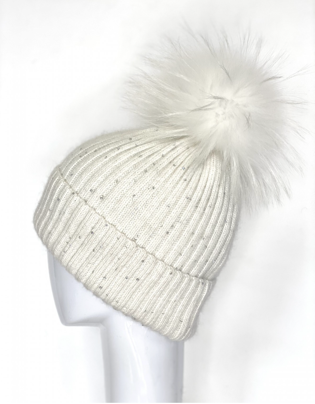 Sequin Beanie w Fur Pom Pom