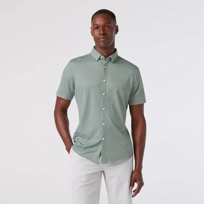 Halyard SS Dress Shirt - Pale Green Dot Stripe