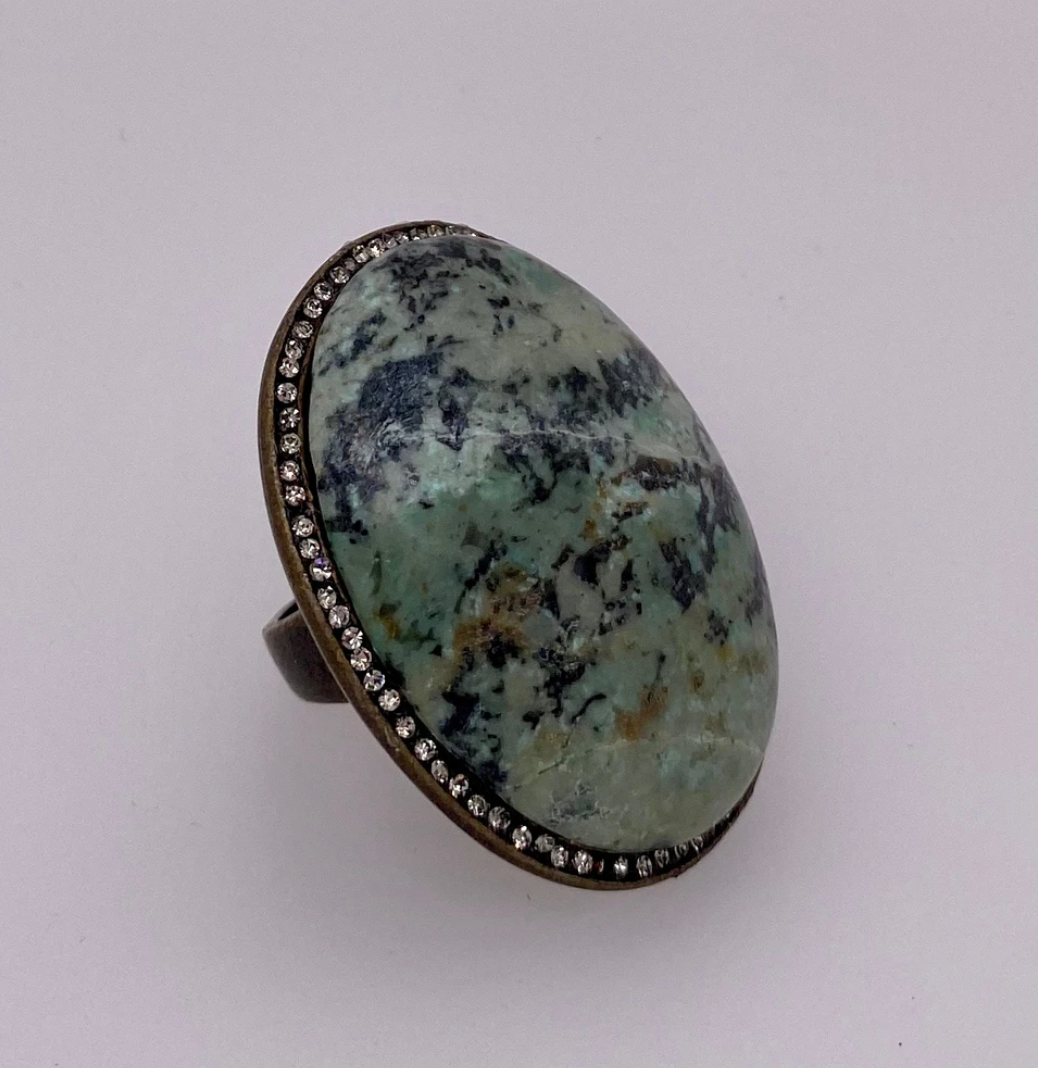 Crystal Encrusted Semi Precious Stone Ring