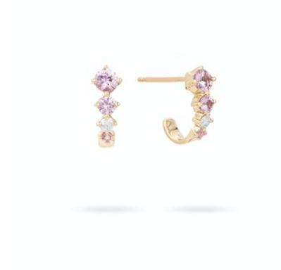 Pink Sapphire + Diamond J Hoops - Y14