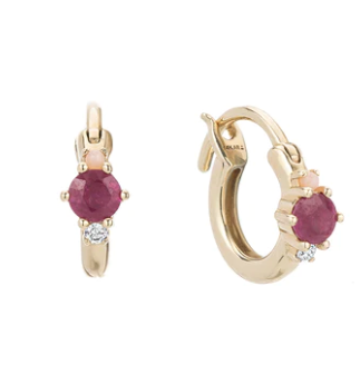 Amalfi Ruby + Diamond + Pink Opal Huggie Hoops - Y14