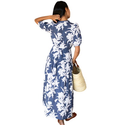 Lucy 4 Basque Dress - Blue Indigo + Ivory Orchid Organic