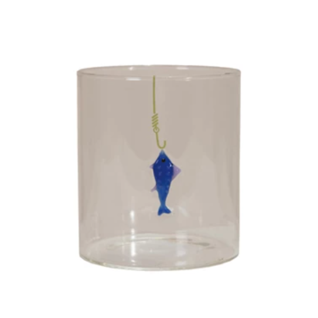 Hand-Blown Drinking Glass with Fish On Hook