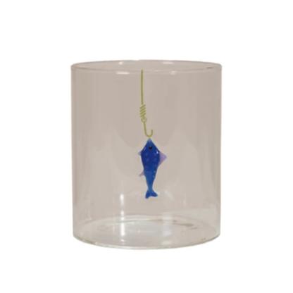 Hand-Blown Drinking Glass with Fish On Hook