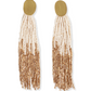 Mae Oval Brass Post 2-Color Beaded Tassel Earrings