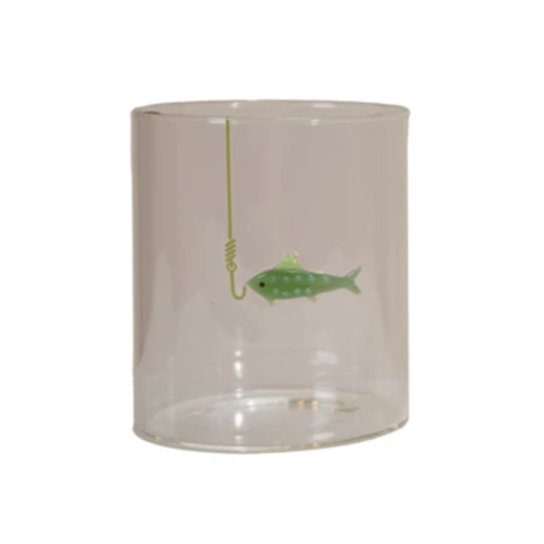 Hand-Blown Drinking Glass with Fish On Hook