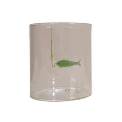 Hand-Blown Drinking Glass with Fish On Hook
