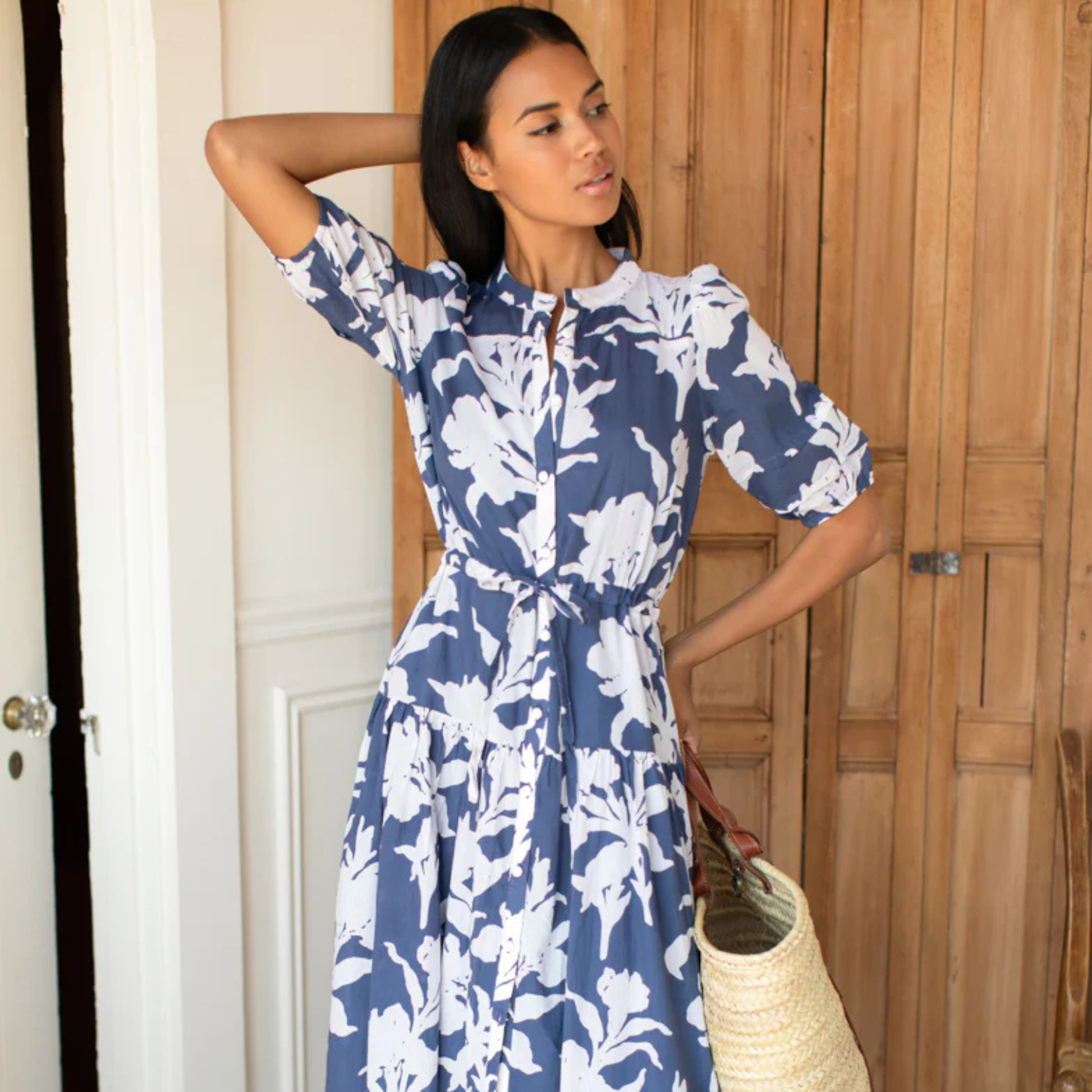 Lucy 4 Basque Dress - Blue Indigo + Ivory Orchid Organic