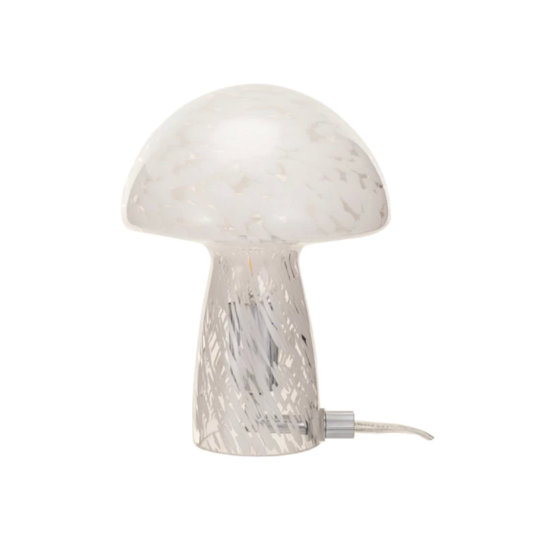 Blown Confetti Glass Mushroom Shaped Table Lamp - White