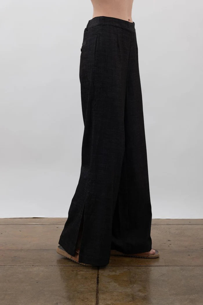 Eco Slub Denim Wide Pants with Side Vent