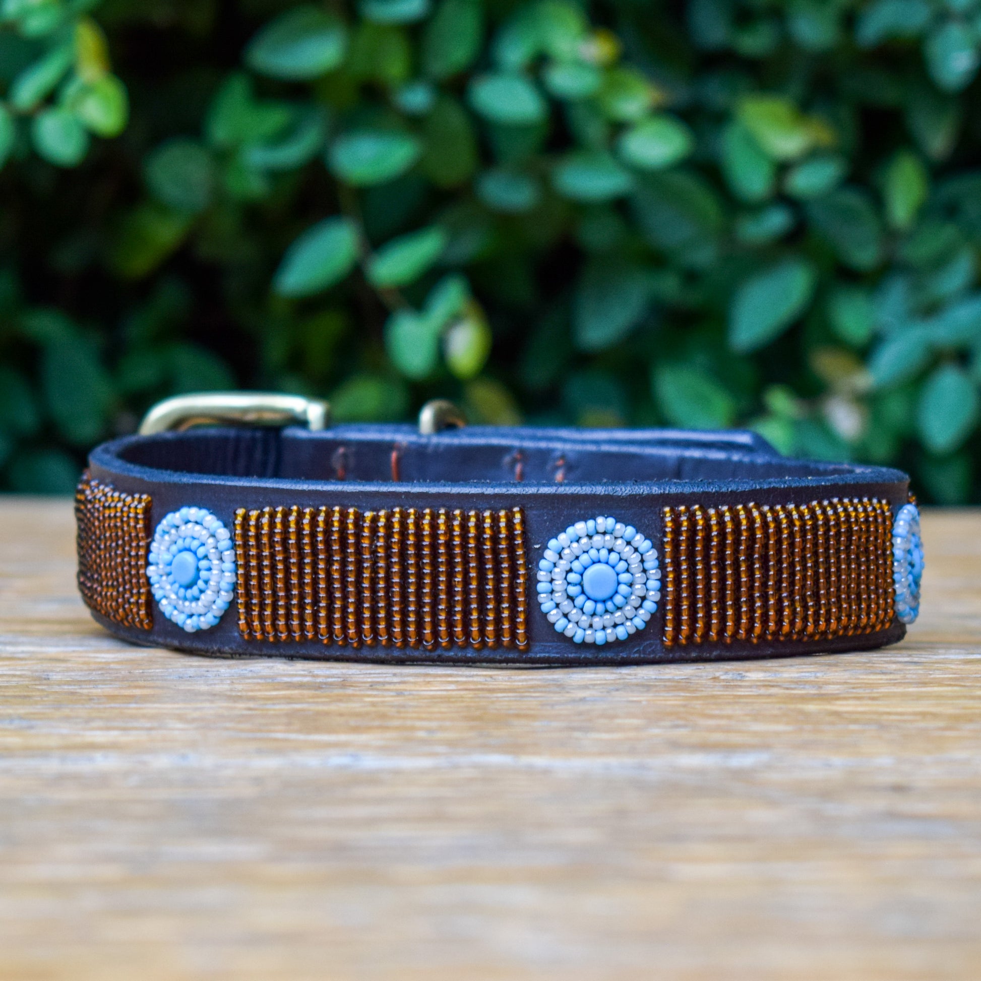 Beaded Leather Dog Collar 