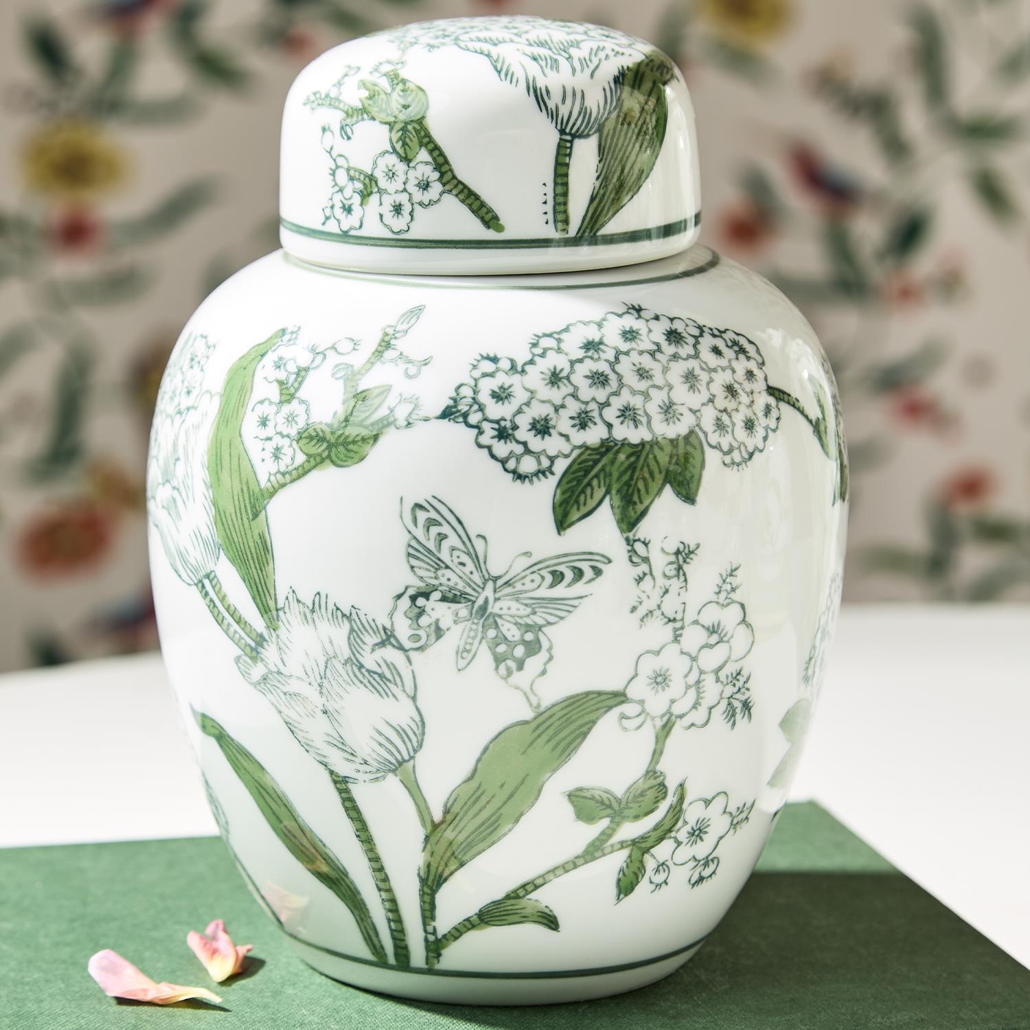 Primrose and Lotus Hand-Painted Ginger Jar