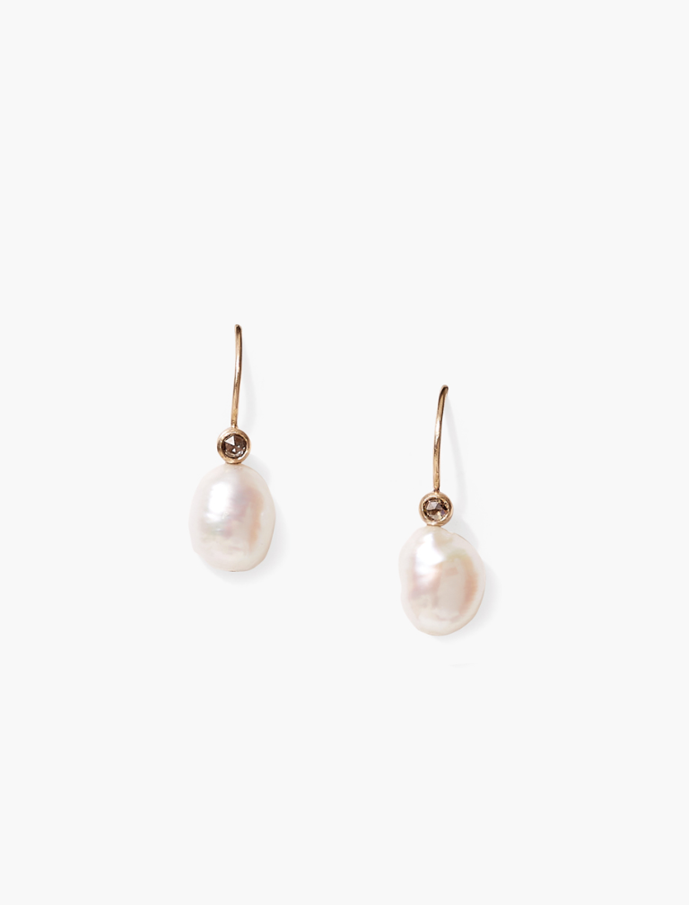 Freshwater Pearl + Champagne Diamond Earrings