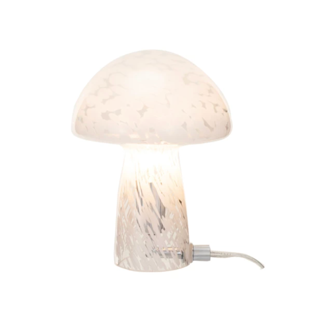 Blown Confetti Glass Mushroom Shaped Table Lamp - White