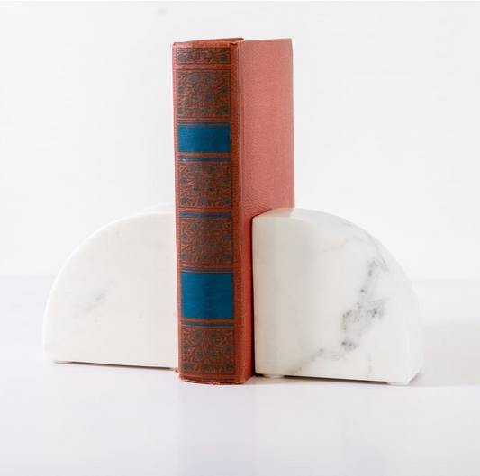 White Marble Bookends - Half Moon - Set of 2