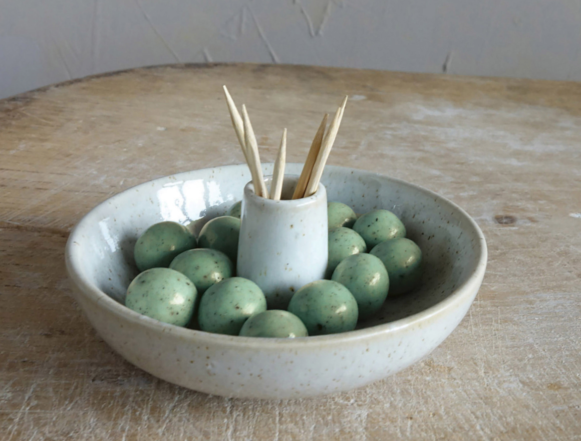 Stoneware Dish w Toothpick Holder