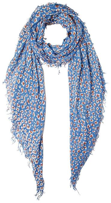 Cashmere Silk Leopard Print Scarf- Palace Blue