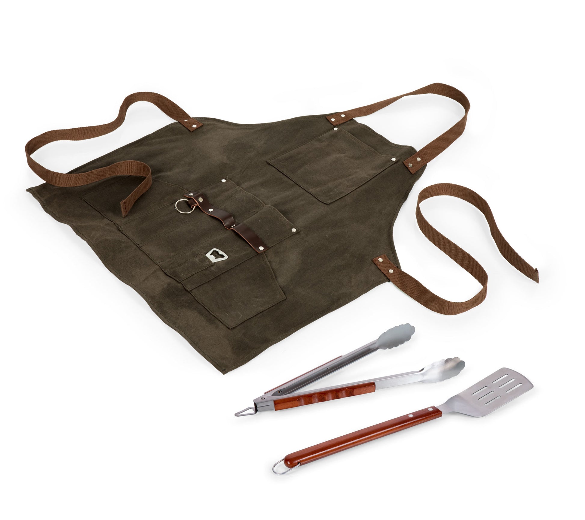 BBQ Apron with Tools & Bottle Opener - Khaki Green