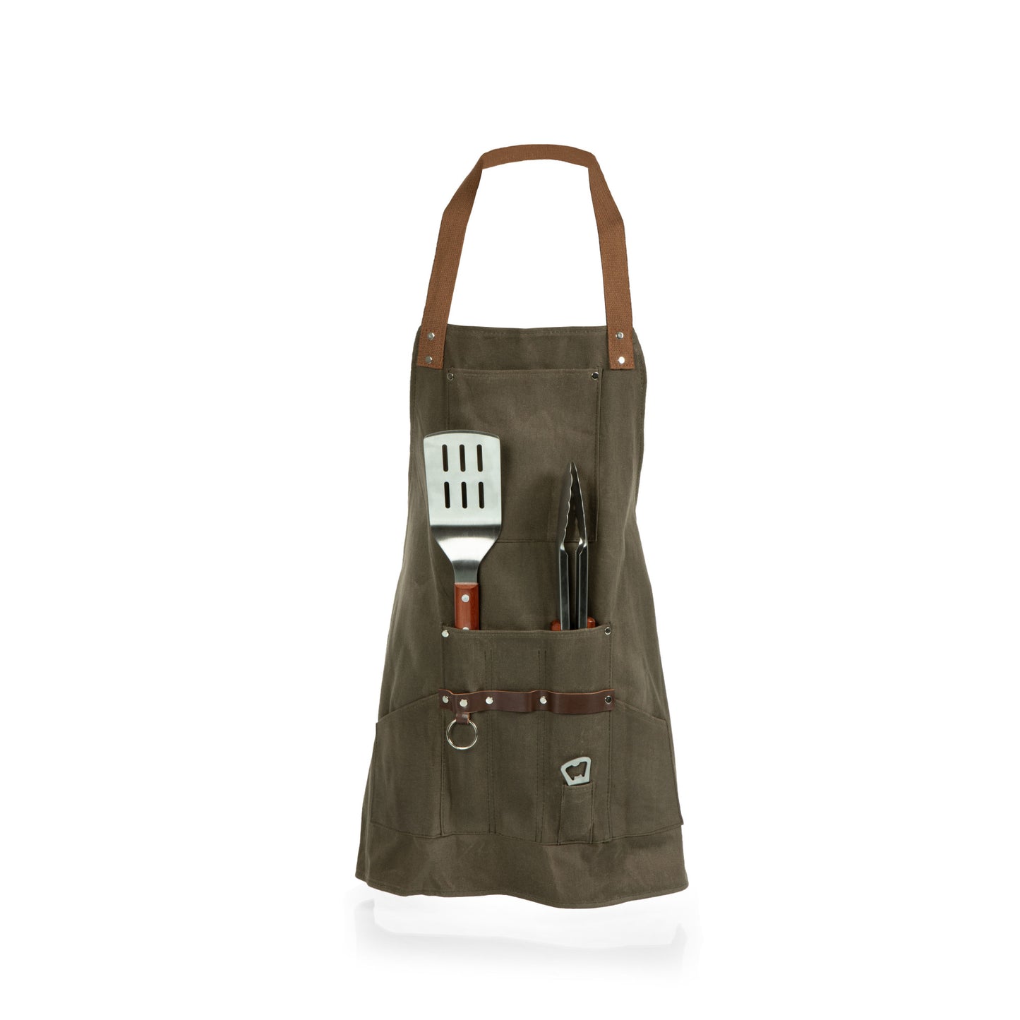 BBQ Apron with Tools & Bottle Opener - Khaki Green