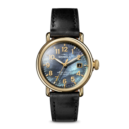 Runwell Watch 36mm - Mother of Pearl | Black Leather Strap