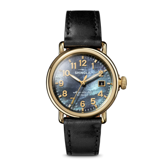 Runwell Watch 36mm - Mother of Pearl | Black Leather Strap