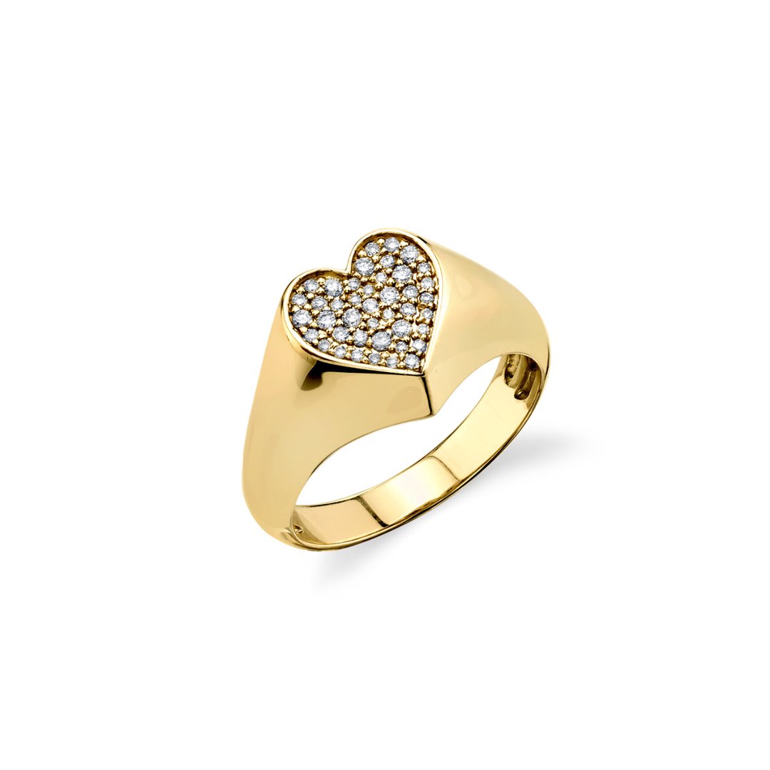 Pave Heart Signet Ring - Small