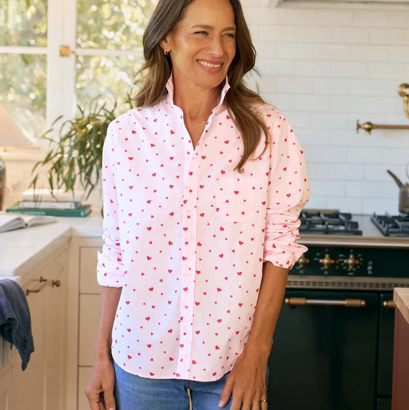 Eileen Relaxed Button-Up | Pink Stripe Hearts