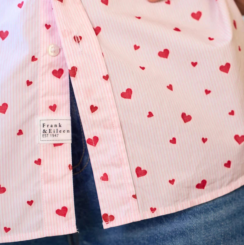 Eileen Relaxed Button-Up | Pink Stripe Hearts