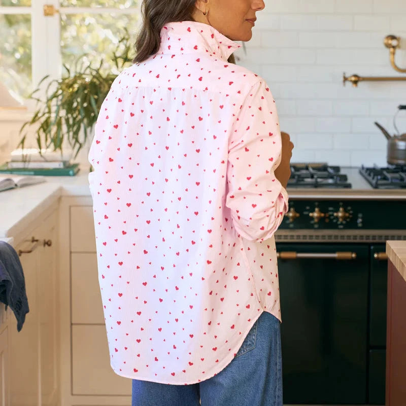 Eileen Relaxed Button-Up | Pink Stripe Hearts
